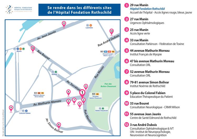 Se rendre dans l'un des 12 sites de l'Hôpital Fondation Rothschild